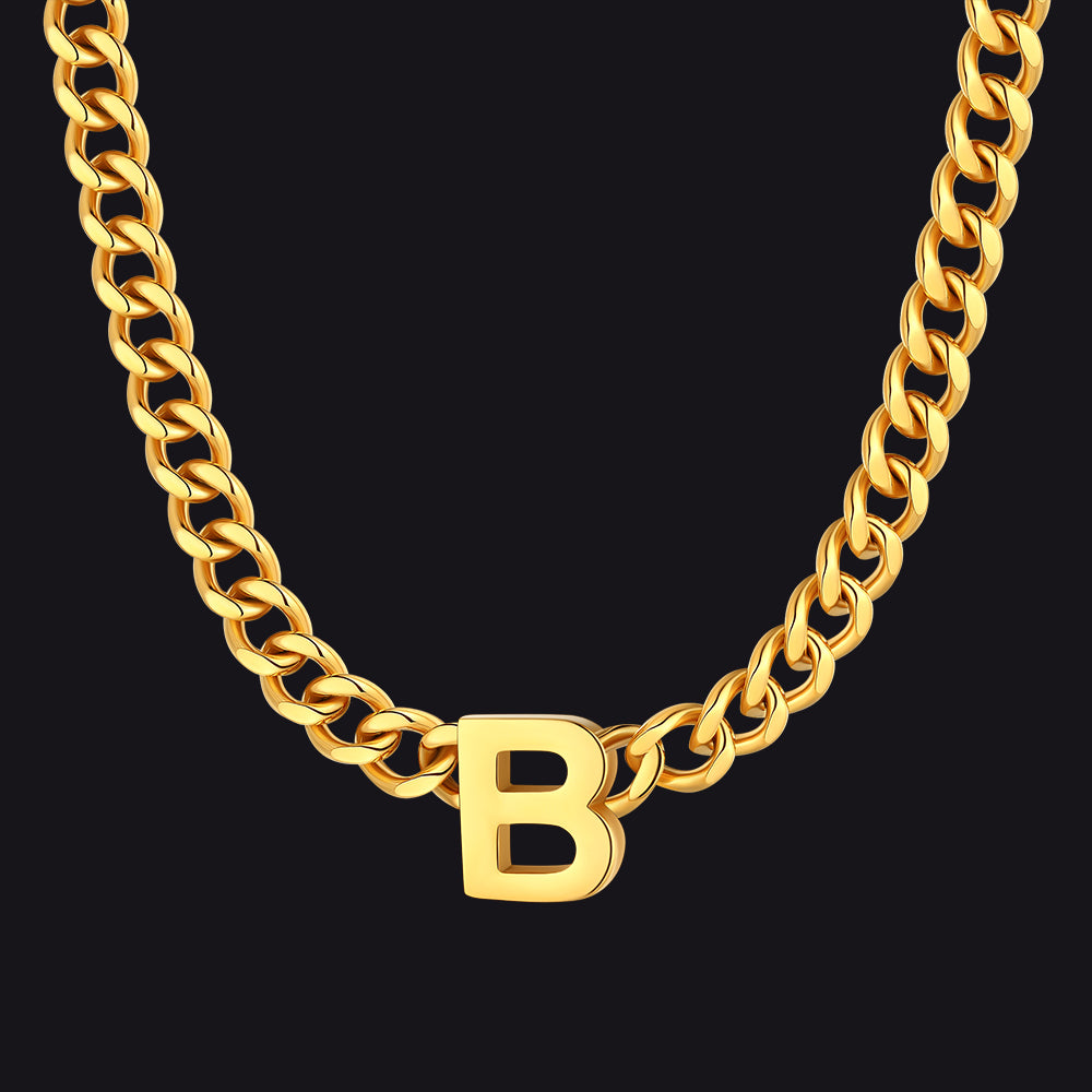 7mm Custom Initial Letter Cuban Link Chain Necklace for