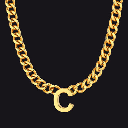 7mm Custom Initial Letter Cuban Link Chain Necklace for