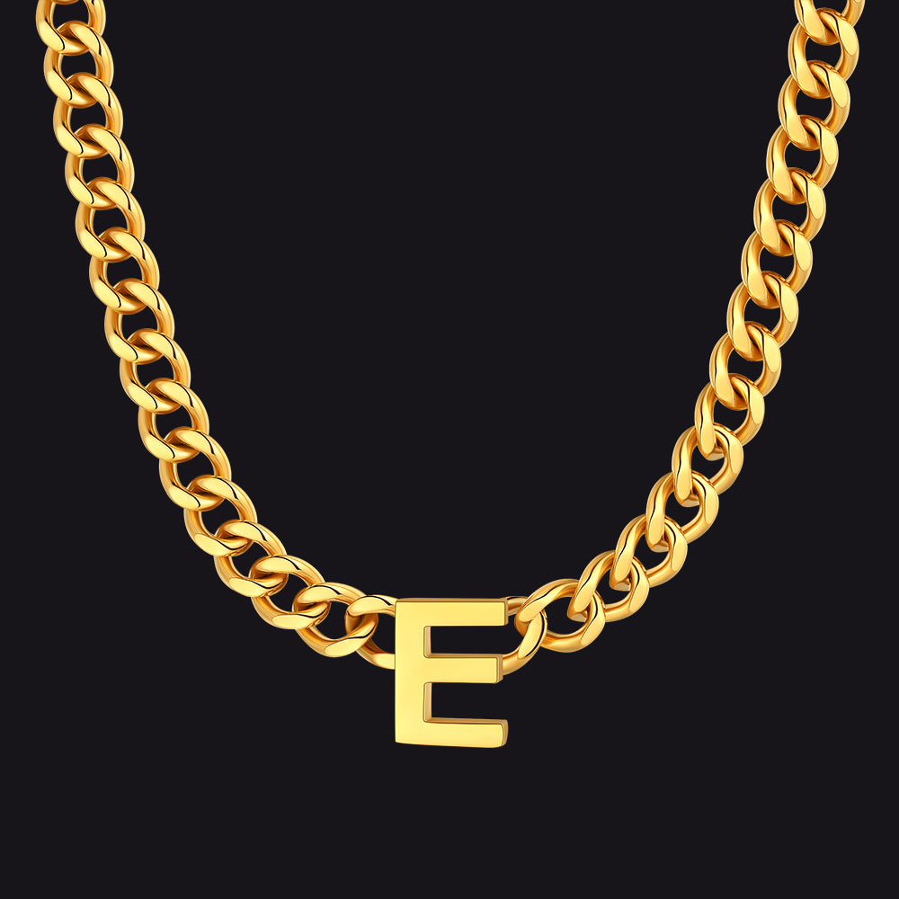 7mm Custom Initial Letter Cuban Link Chain Necklace for