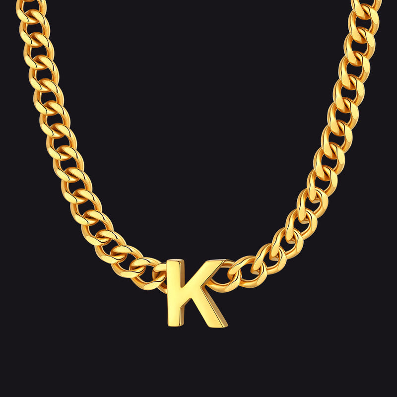 7mm Custom Initial Letter Cuban Link Chain Necklace for