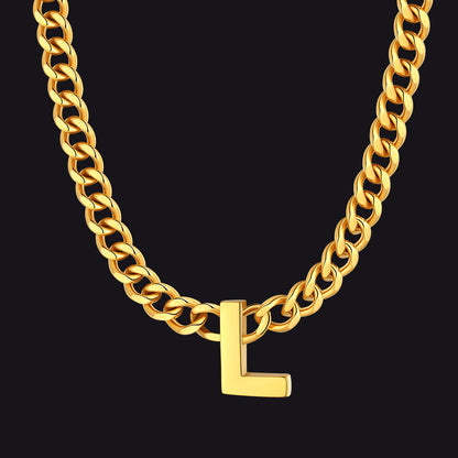 7mm Custom Initial Letter Cuban Link Chain Necklace for