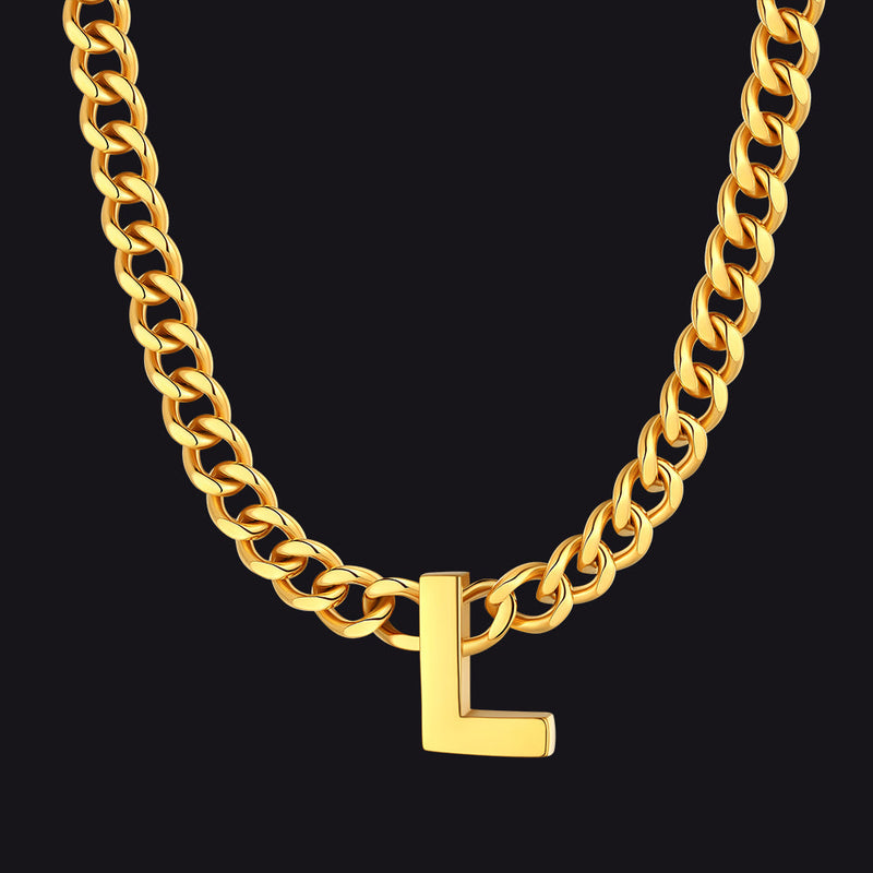 7mm Custom Initial Letter Cuban Link Chain Necklace for
