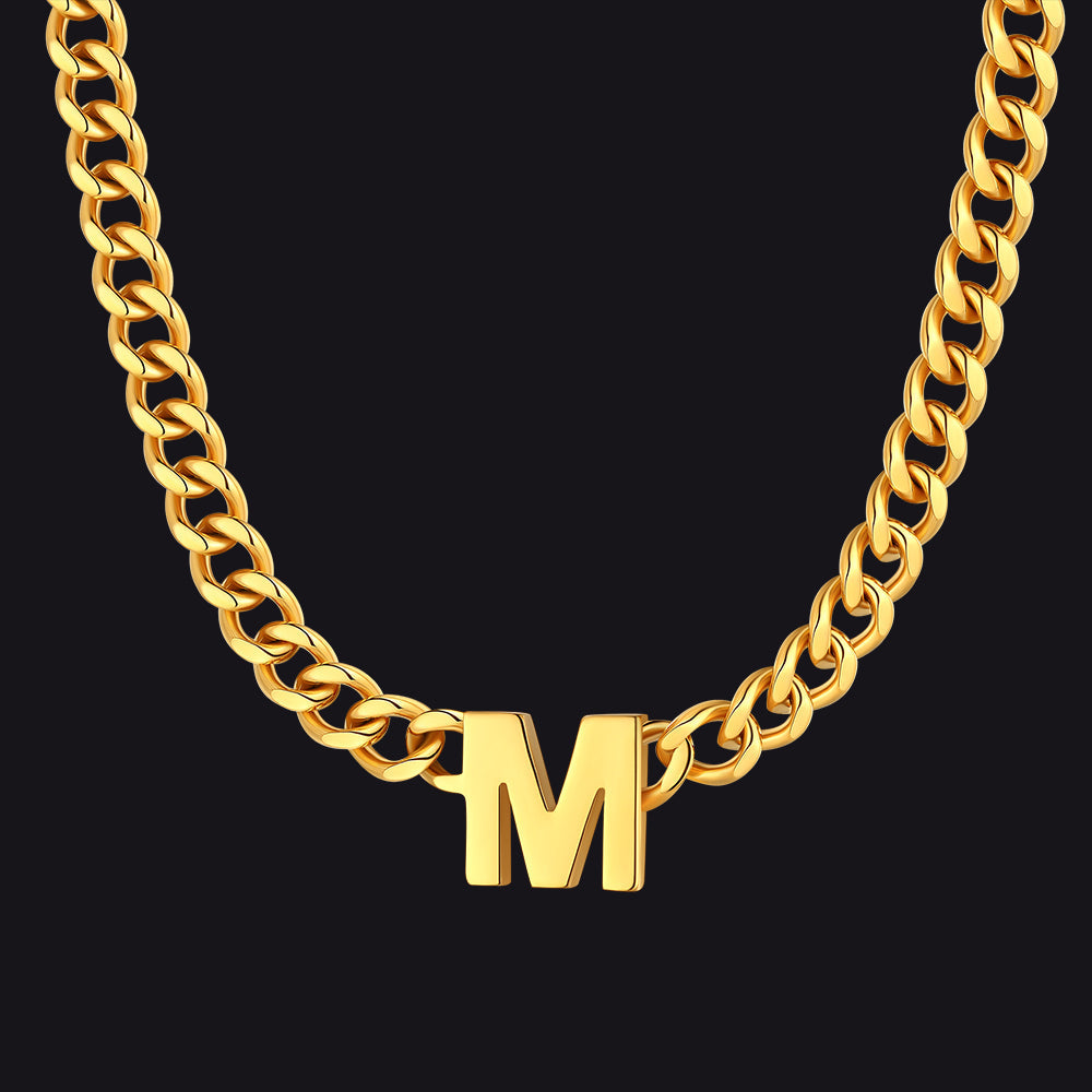 7mm Custom Initial Letter Cuban Link Chain Necklace for