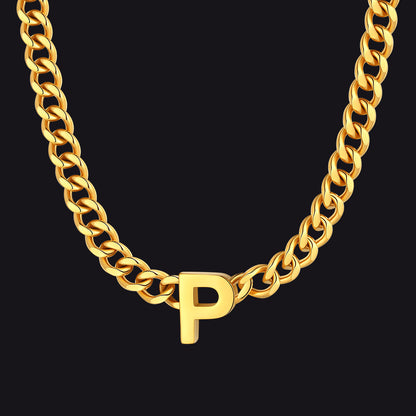 7mm Custom Initial Letter Cuban Link Chain Necklace for