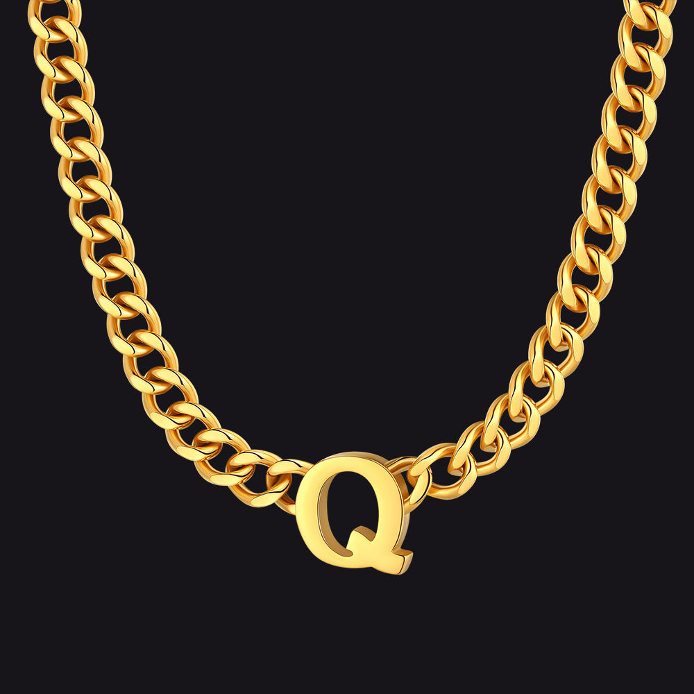 7mm Custom Initial Letter Cuban Link Chain Necklace for