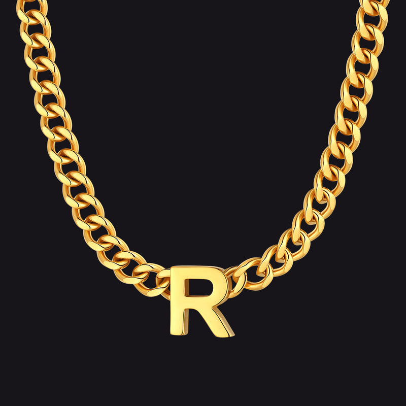 7mm Custom Initial Letter Cuban Link Chain Necklace for