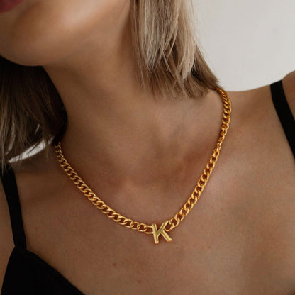 7mm Custom Initial Letter Cuban Link Chain Necklace for