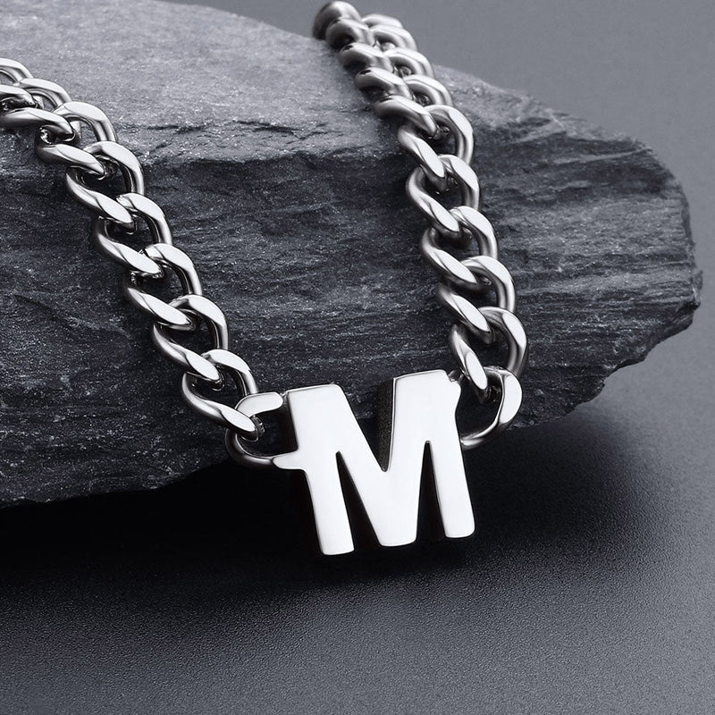 7mm Custom Initial Letter Cuban Link Chain Necklace for