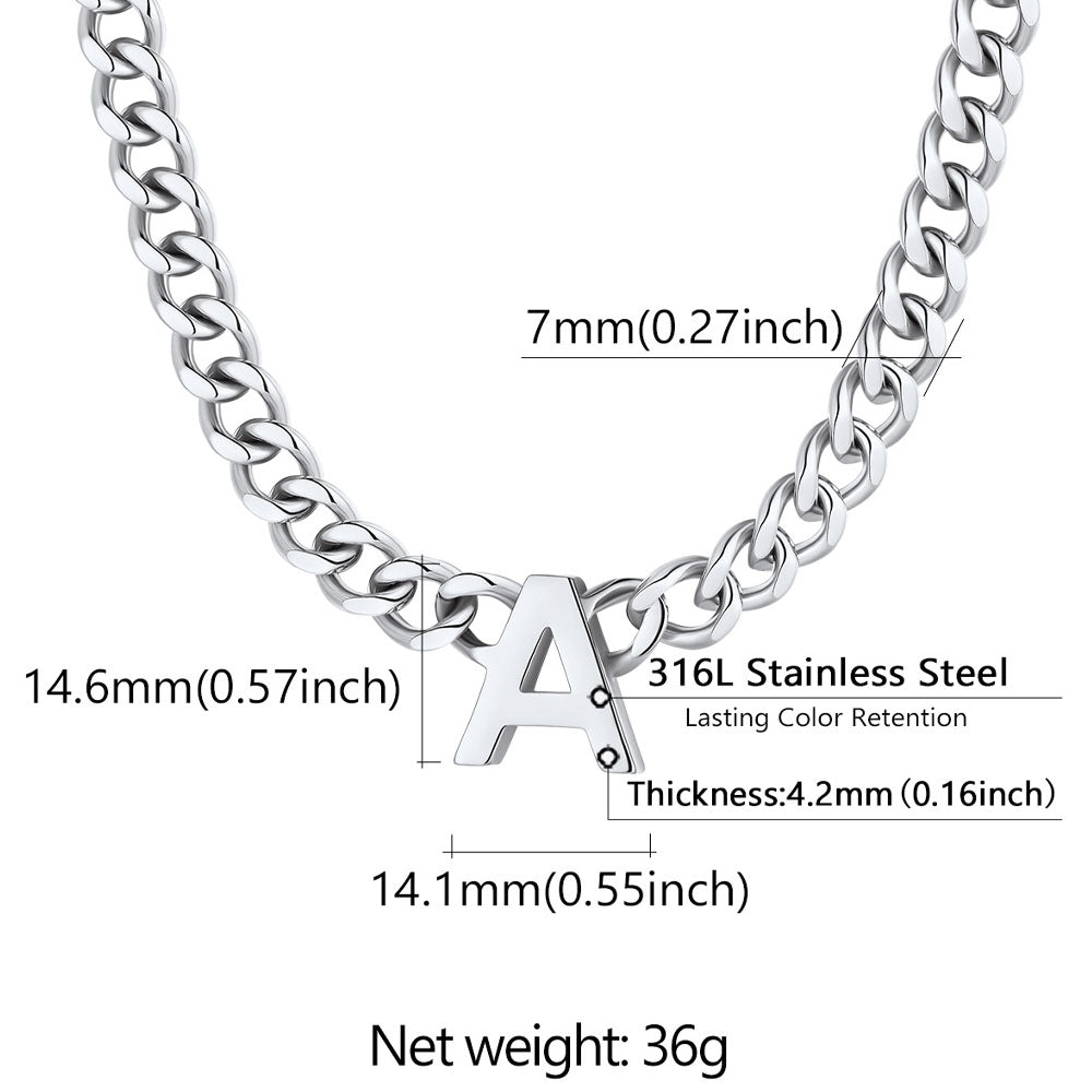 7mm Custom Initial Letter Cuban Link Chain Necklace for