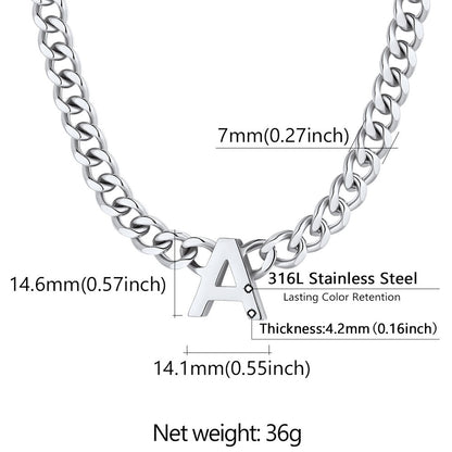 7mm Custom Initial Letter Cuban Link Chain Necklace for