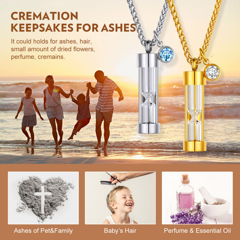 Hourglass Urn Ashes Necklace With Birthstone Cremation Keepsakes for