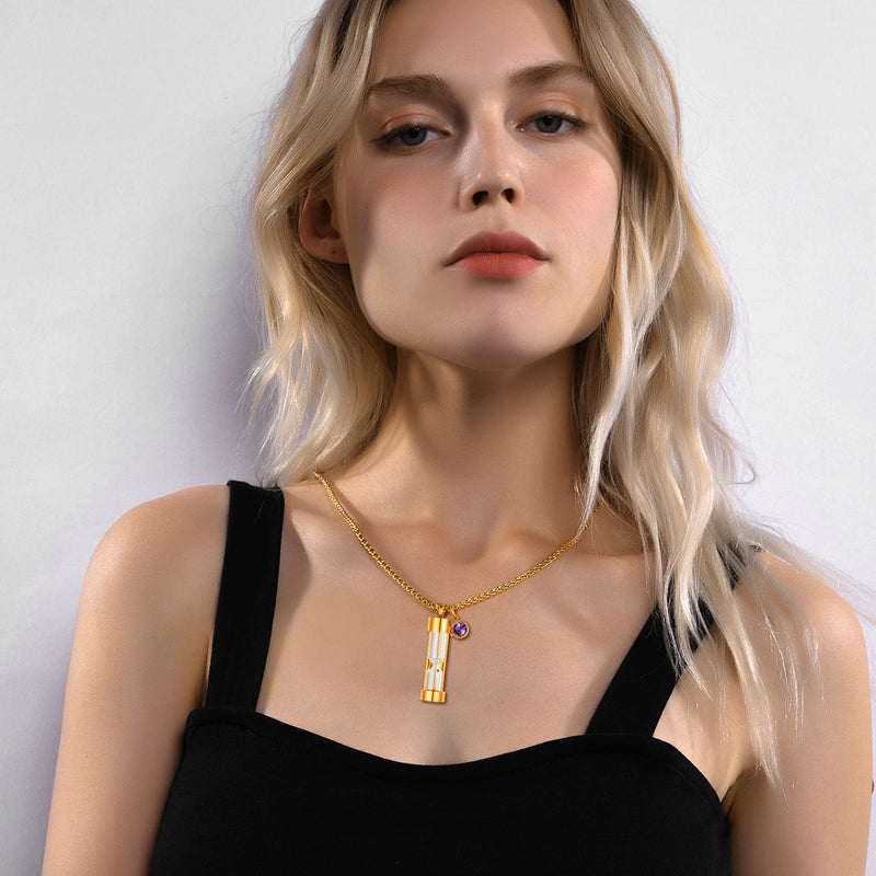 Hourglass Urn Ashes Necklace With Birthstone Cremation Keepsakes for