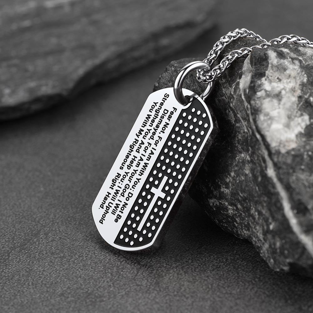 Custom Engraved Military Bible Cross Dog Tag Necklace for