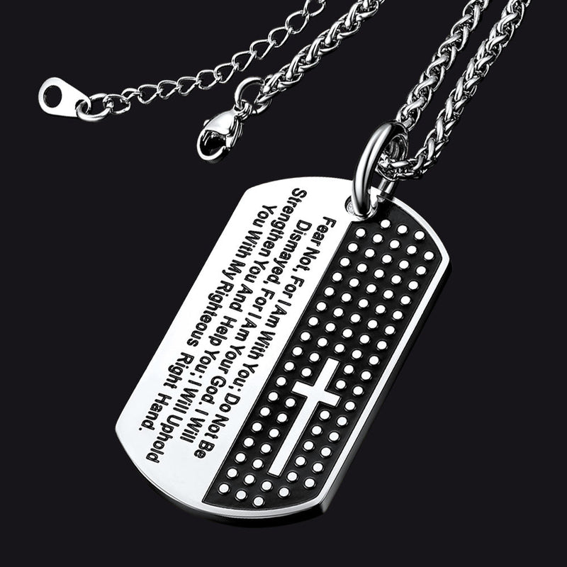 Custom Engraved Military Bible Cross Dog Tag Necklace for