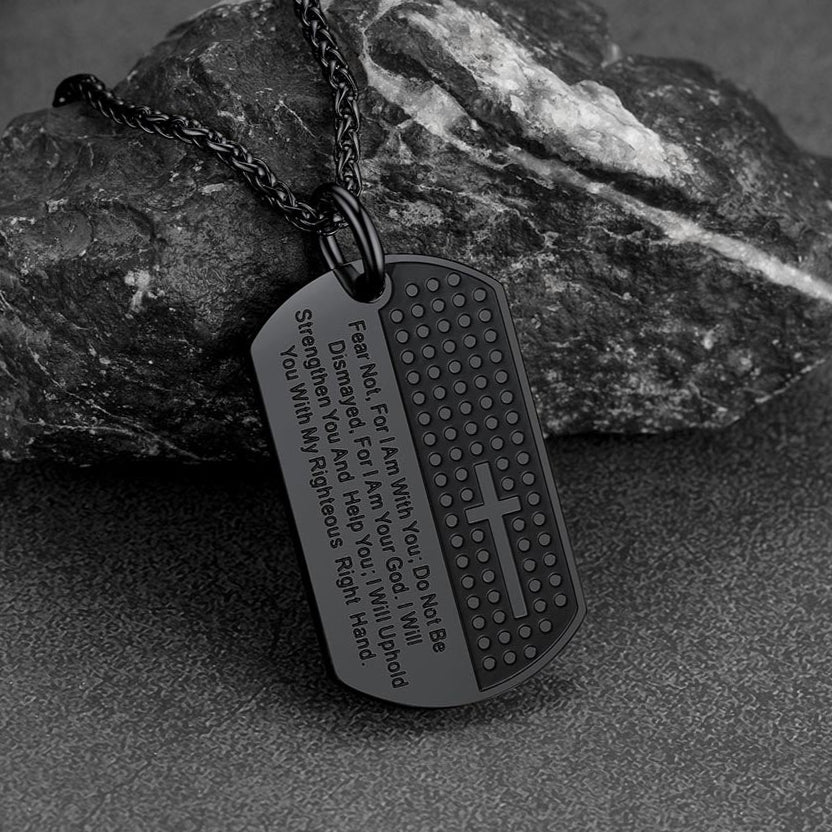 Custom Engraved Military Bible Cross Dog Tag Necklace for