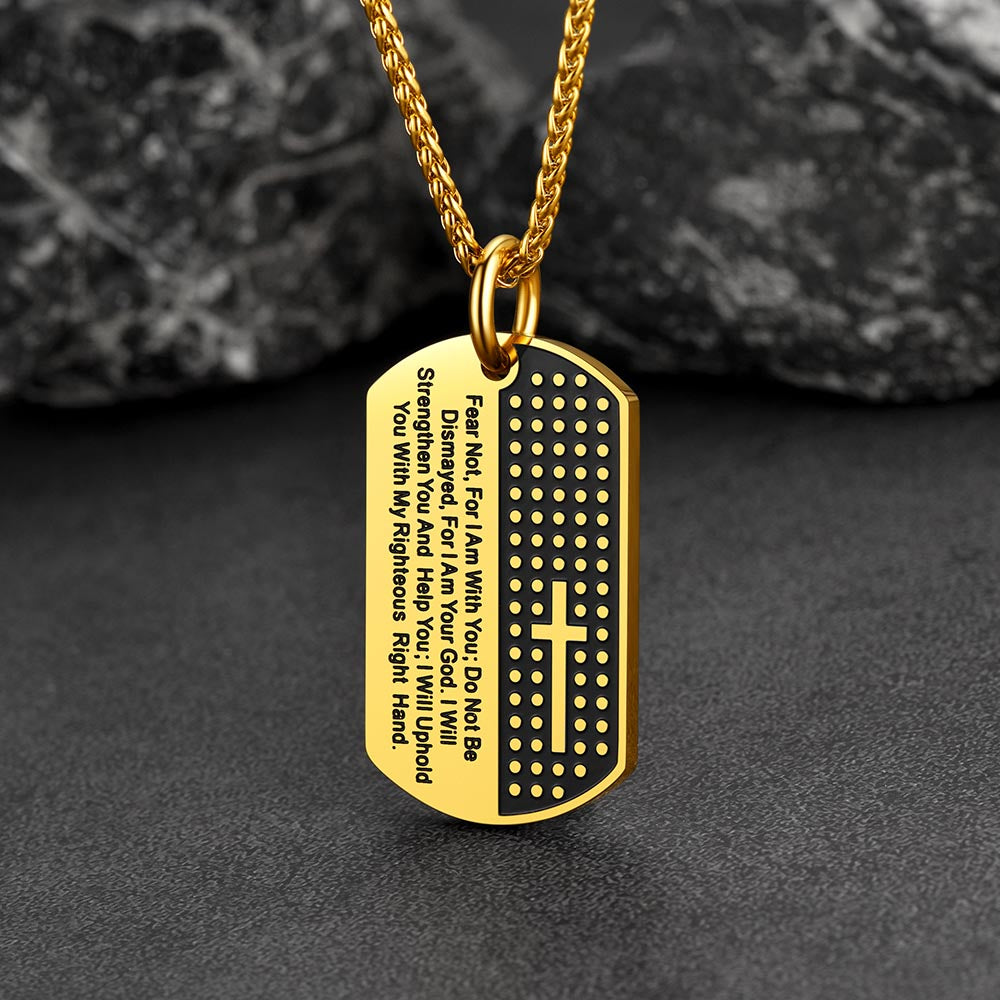 Custom Engraved Military Bible Cross Dog Tag Necklace for