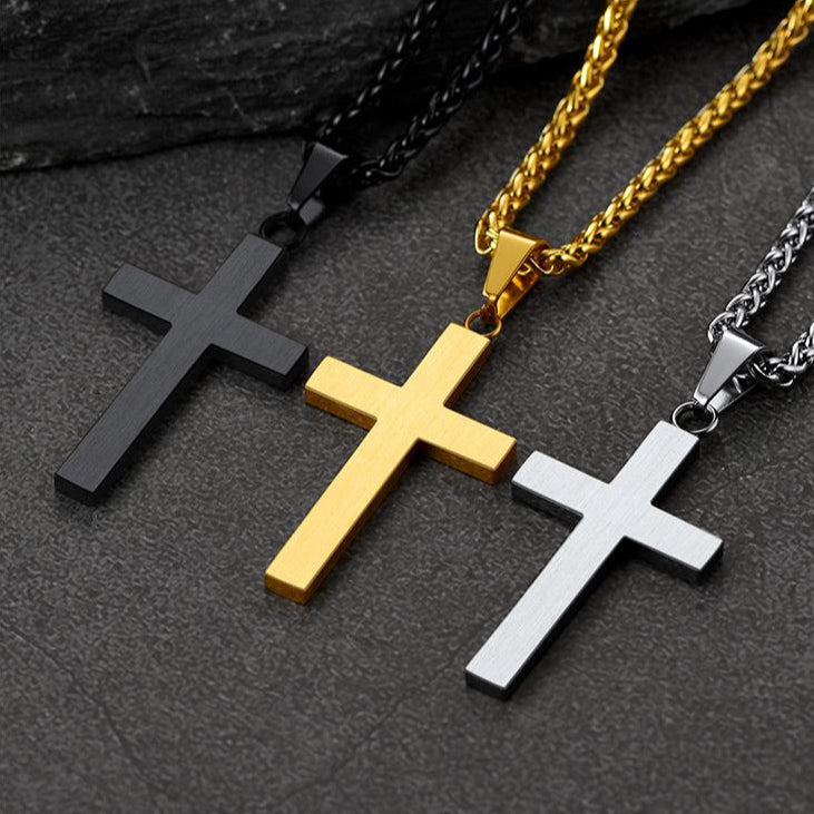 Christian Black Enamel Cross Necklace for