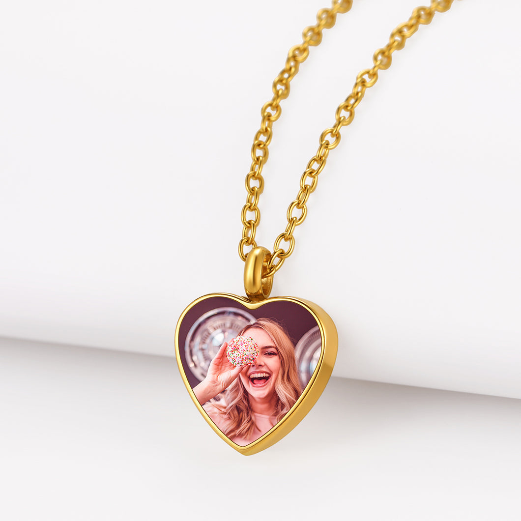 Personalised Picture Heart Urn Pendant Necklace for Ashes Pet Cremation Jewelry