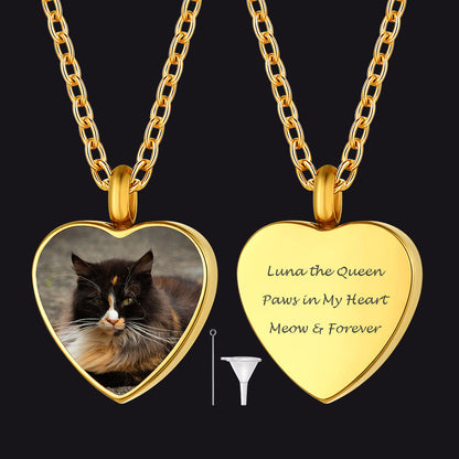 Personalised Picture Heart Urn Pendant Necklace for Ashes Pet Cremation Jewelry