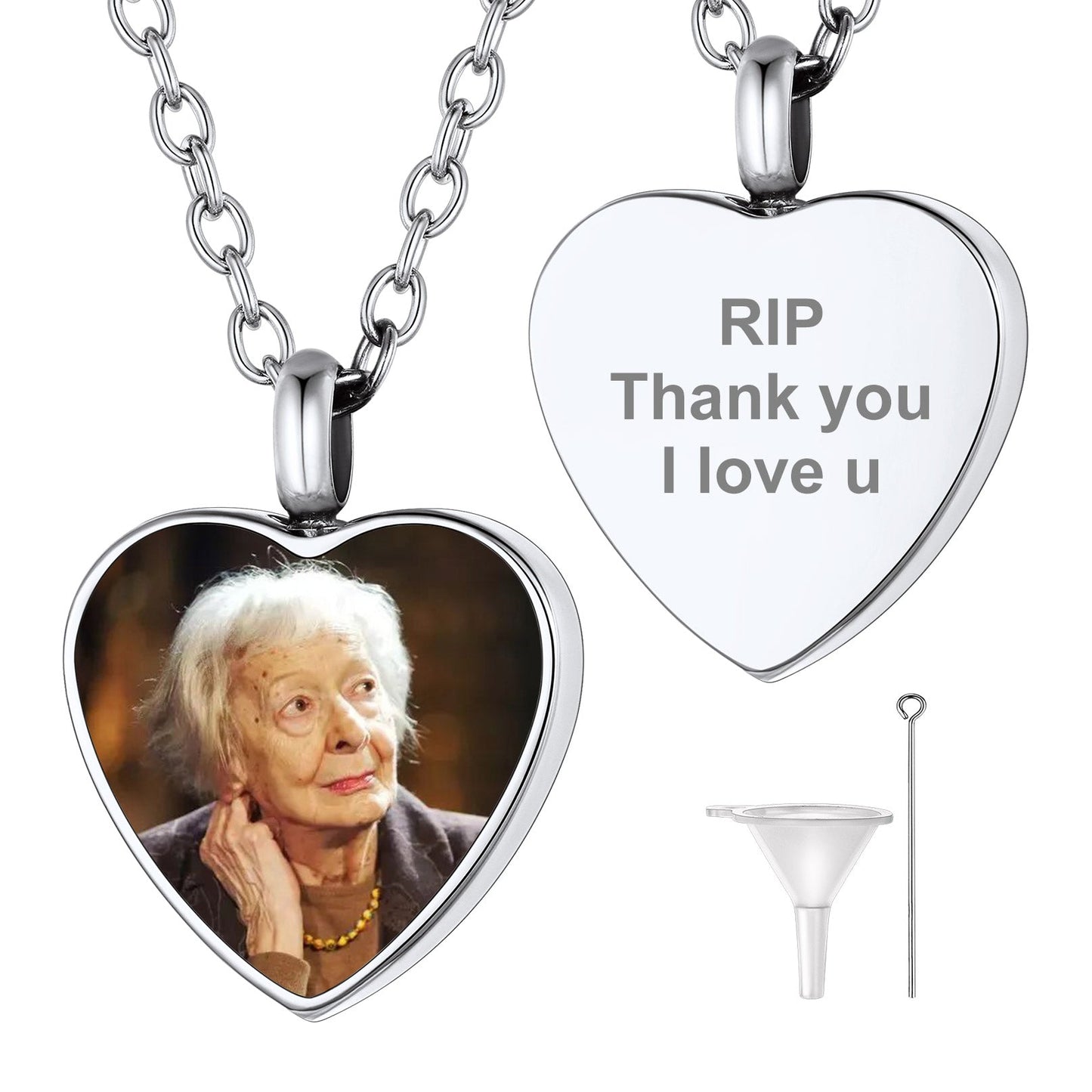 Personalised Picture Heart Urn Pendant Necklace for Ashes Pet Cremation Jewelry