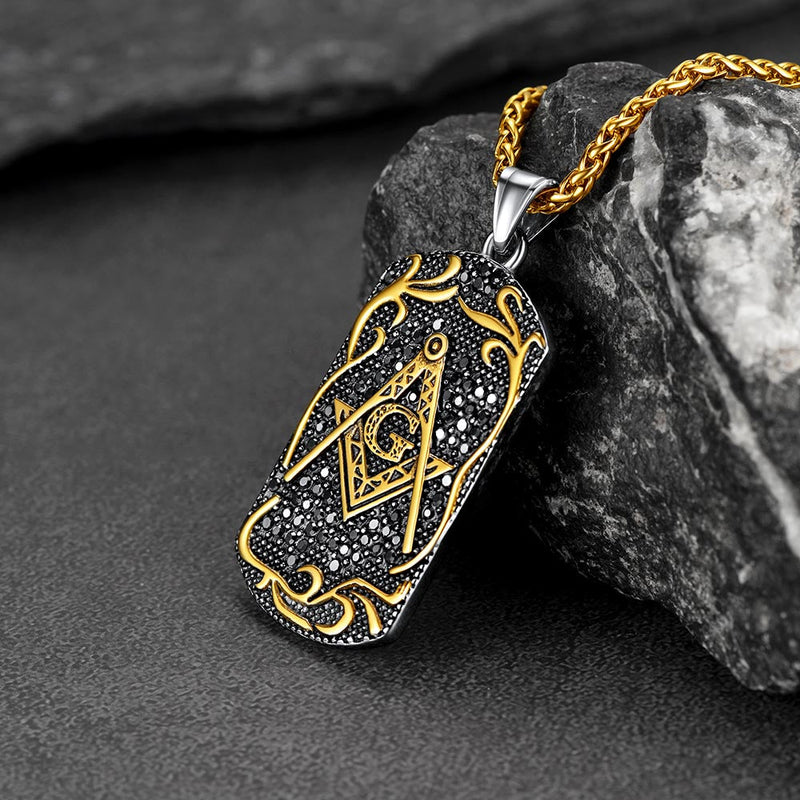 Engraved Freemason Masonic Dog Tag Necklace for