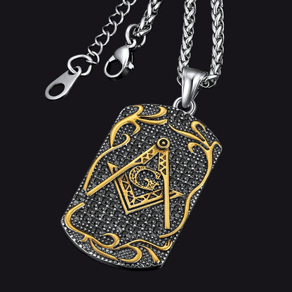 Engraved Masonic Freemason Dog Tag Necklace for