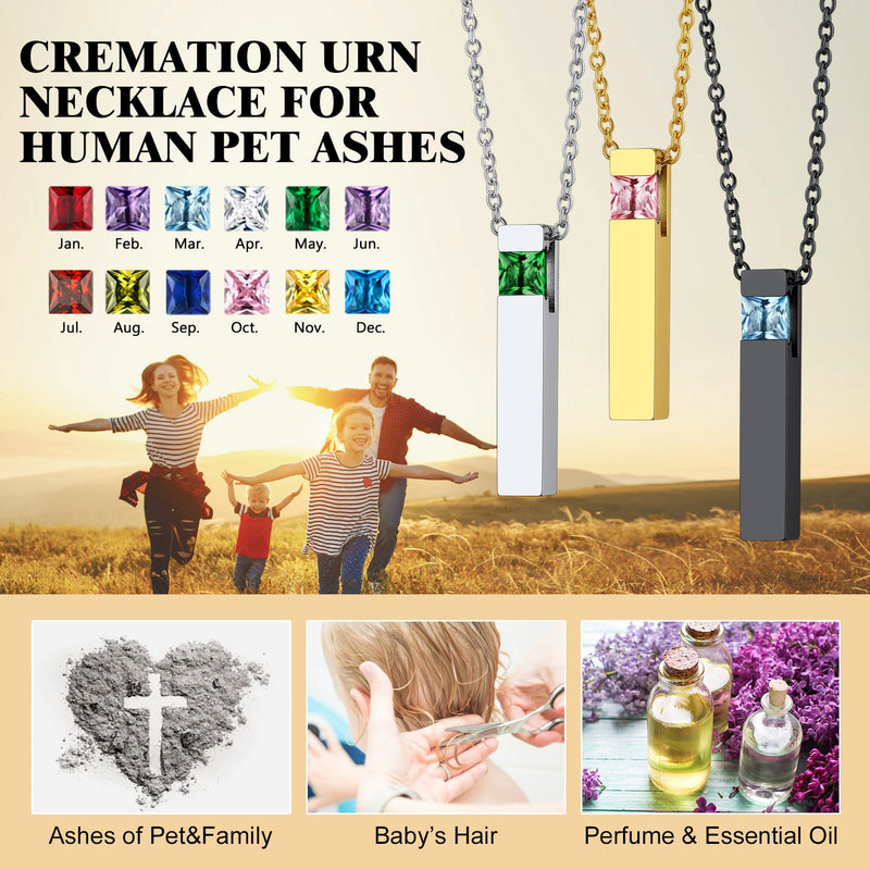 Custom Birthstone Bar Urn Cremation Necklace for Ashes Memorial Keepsakes Pendant