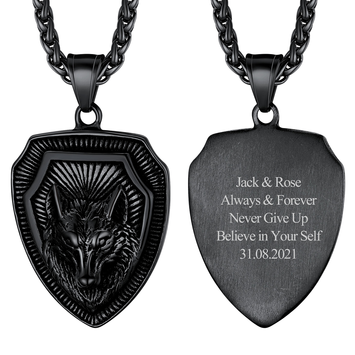 Engraved Viking Nordic Wolf Necklace Amulet Pendant for