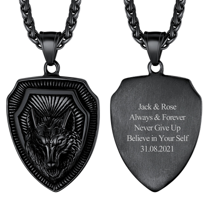 Engraved Viking Nordic Wolf Necklace Amulet Pendant for