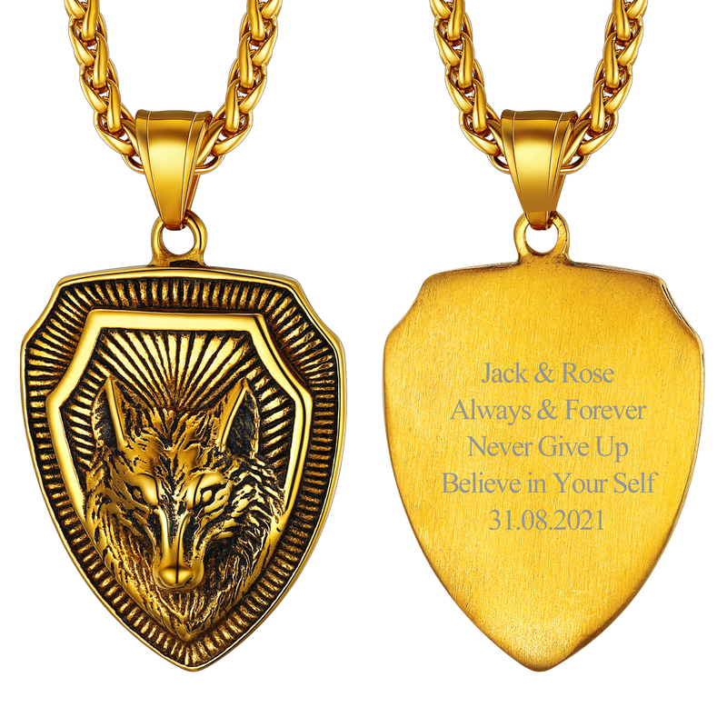 Engraved Viking Nordic Wolf Necklace Amulet Pendant for