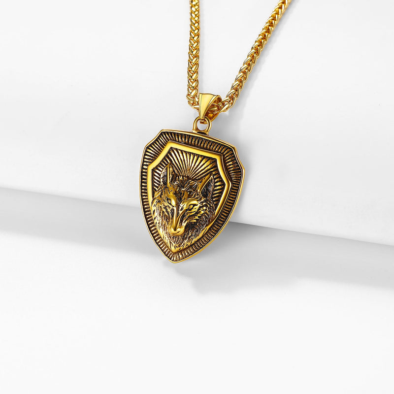 Engraved Viking Nordic Wolf Necklace Amulet Pendant for