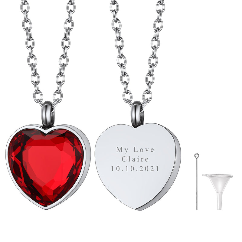 Personalized Cremation Heart Birthstone Urn Ashes Necklace for