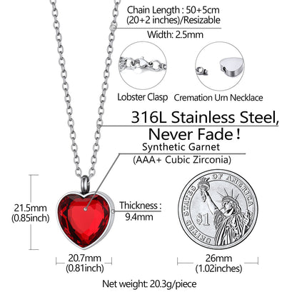 Personalized Cremation Heart Birthstone Urn Ashes Necklace for