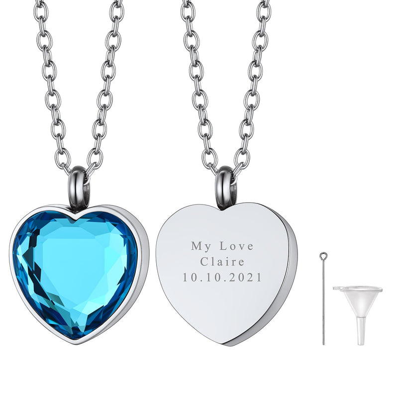 Personalized Cremation Heart Birthstone Urn Ashes Necklace for