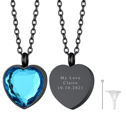 Personalized Cremation Heart Birthstone Urn Ashes Necklace for