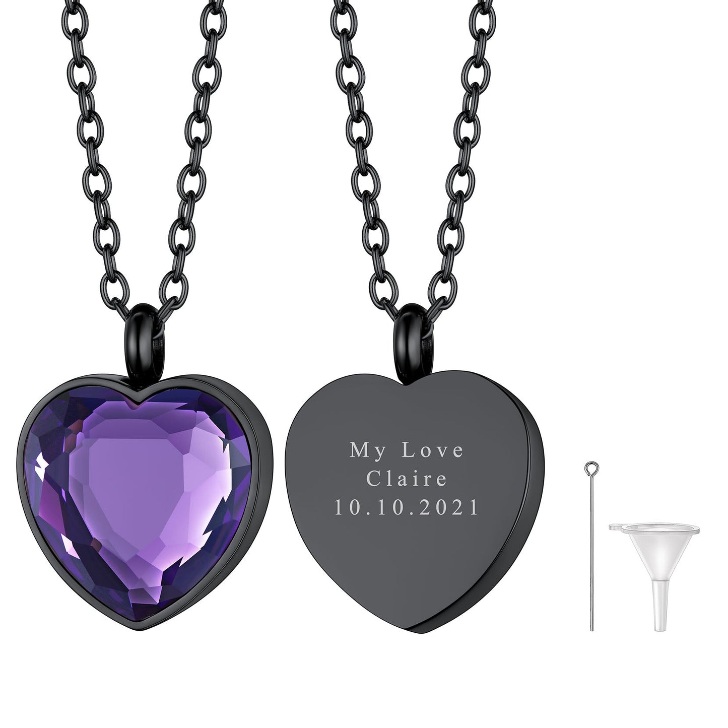 Personalized Cremation Heart Birthstone Urn Ashes Necklace for