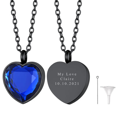 Personalized Cremation Heart Birthstone Urn Ashes Necklace for