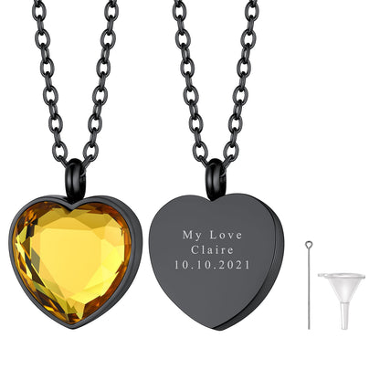 Personalized Cremation Heart Birthstone Urn Ashes Necklace for