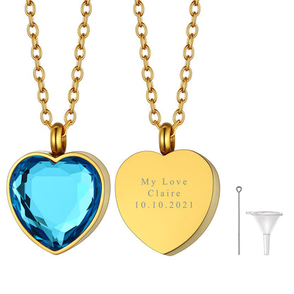 Personalized Cremation Heart Birthstone Urn Ashes Necklace for