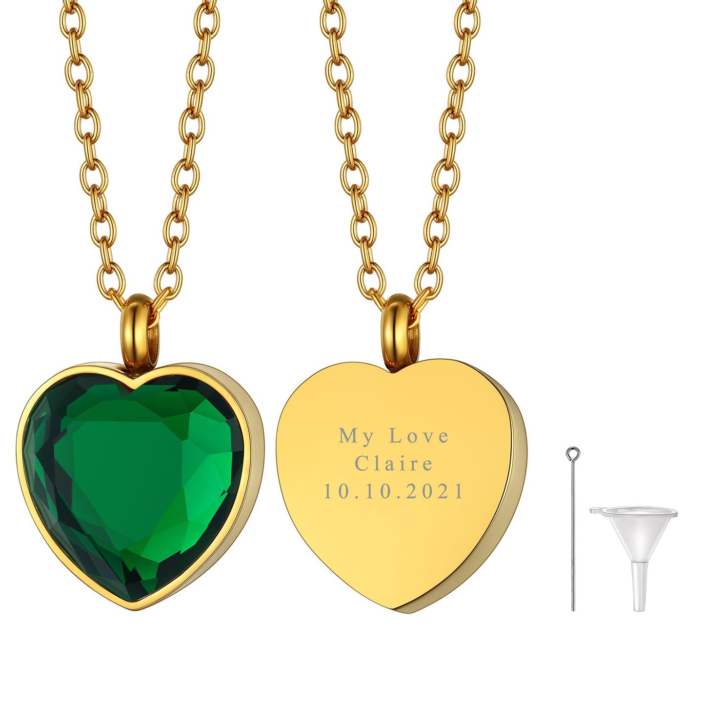 Personalized Cremation Heart Birthstone Urn Ashes Necklace for