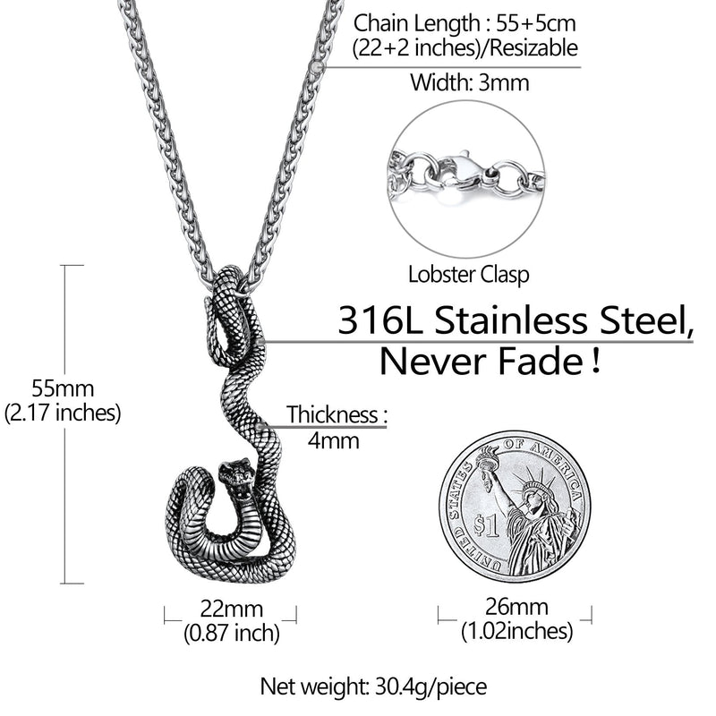 Flash Gothic Snake Pendant Necklace for