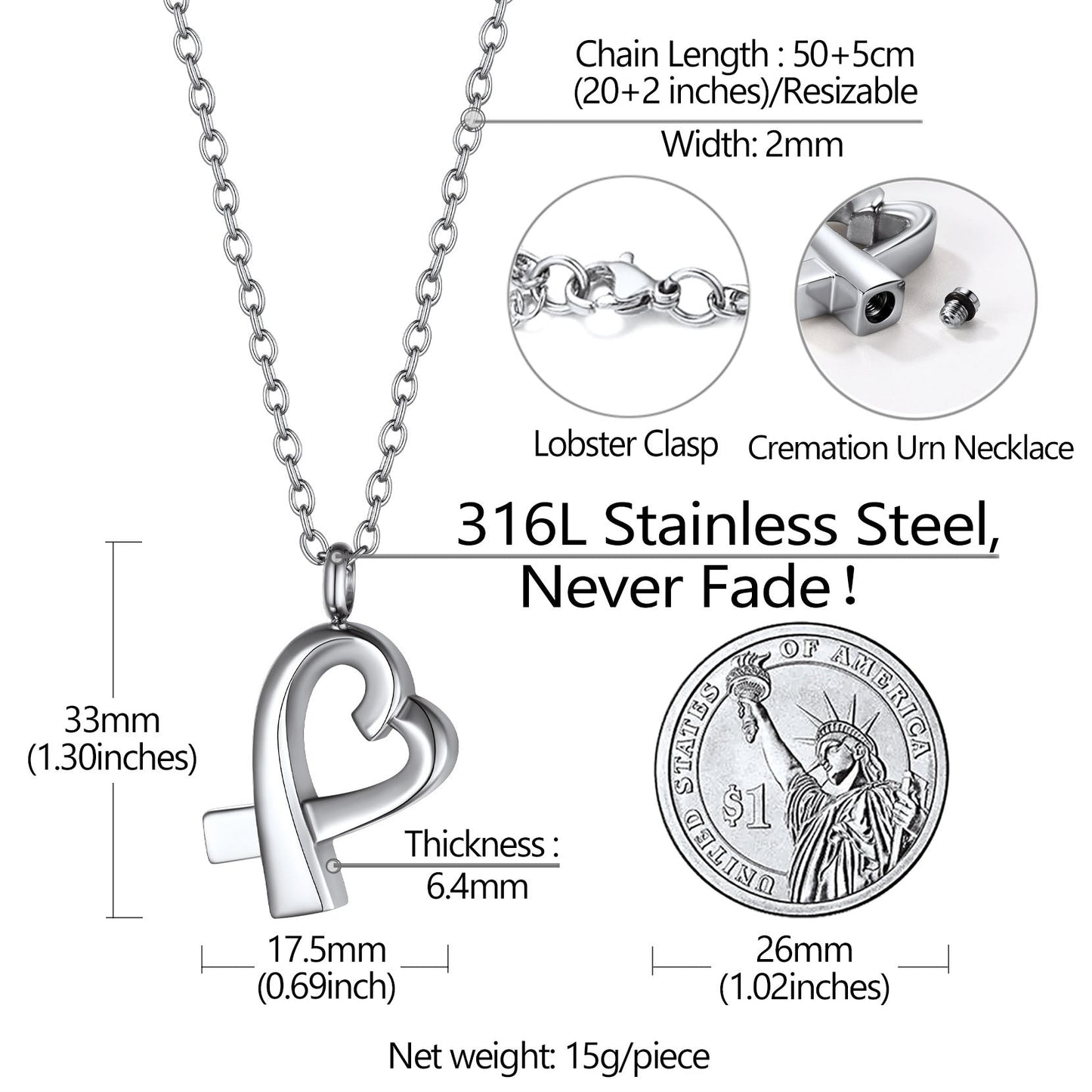 Custom Heart Urn Necklace Cremation Pendants for Ashes