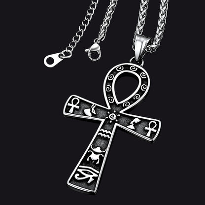 Egyptian Ankh Cross Necklace Pendant With Hieroglyphic for