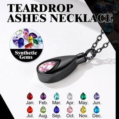 Custom Cremation Tear Drop Birthstone Urn Ashes Necklace for