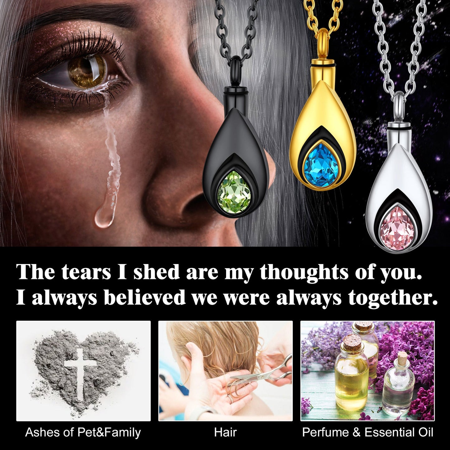 Custom Cremation Tear Drop Birthstone Urn Ashes Necklace for