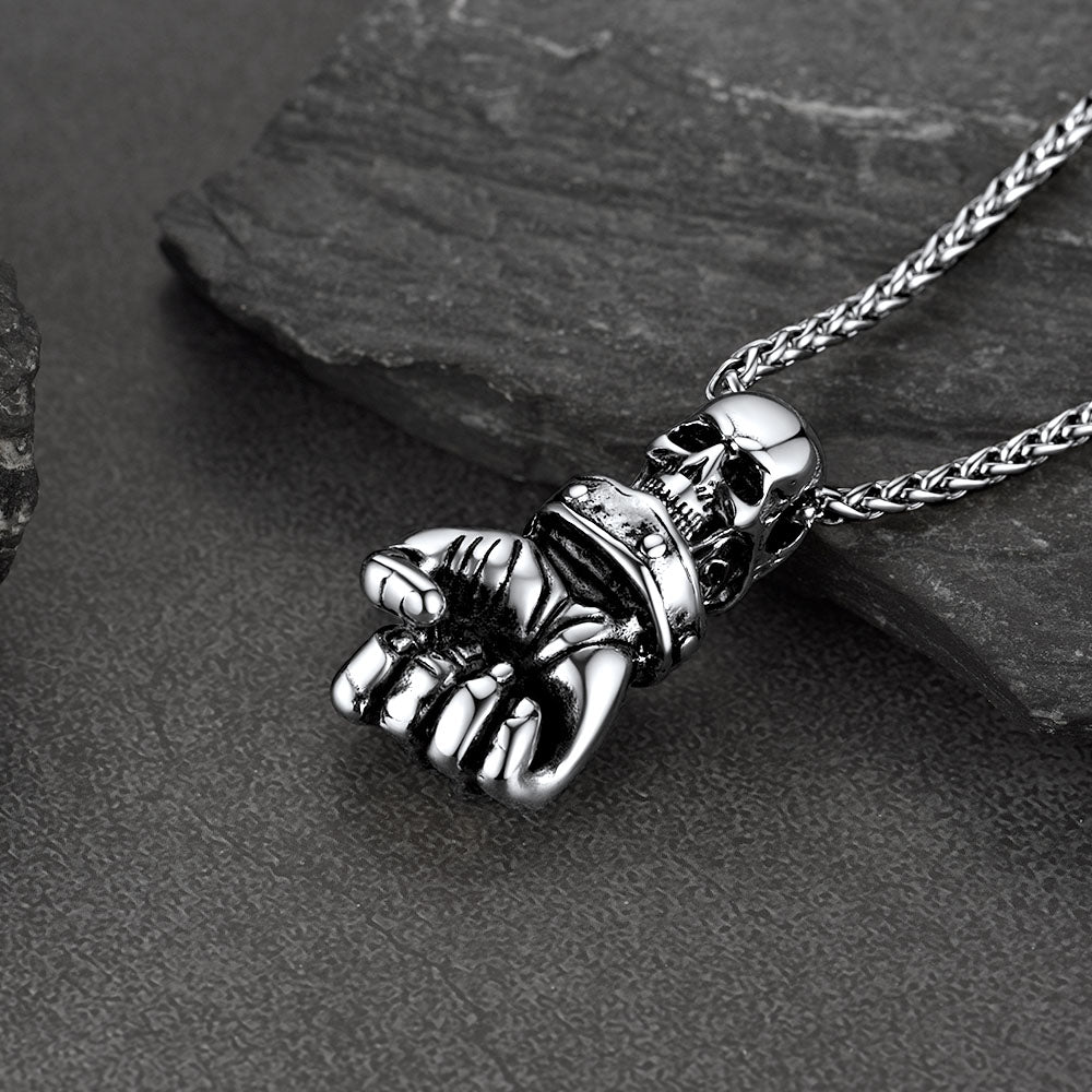 Flash Punk Skull Fist Pendant Necklace for
