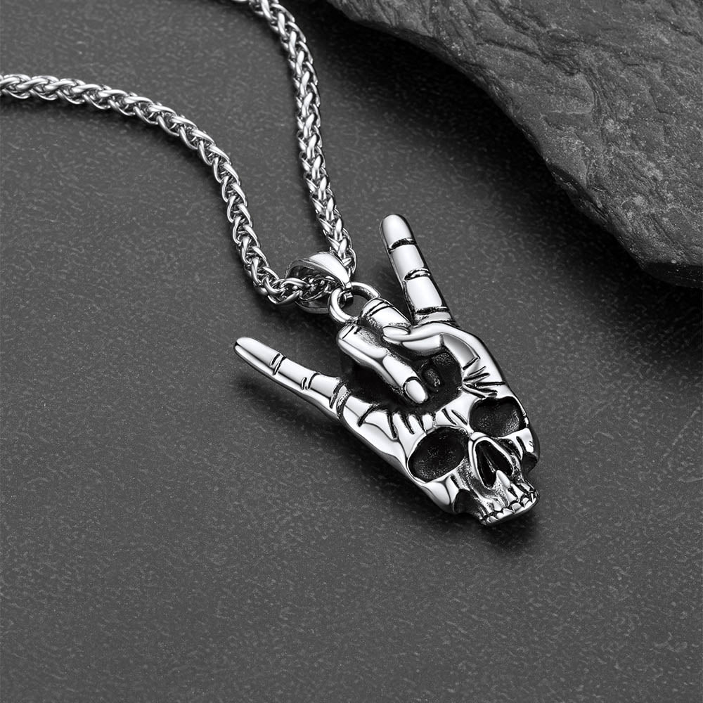 Rock Hand Skeleton Skull Necklace for