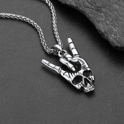 Rock Hand Skeleton Skull Necklace for