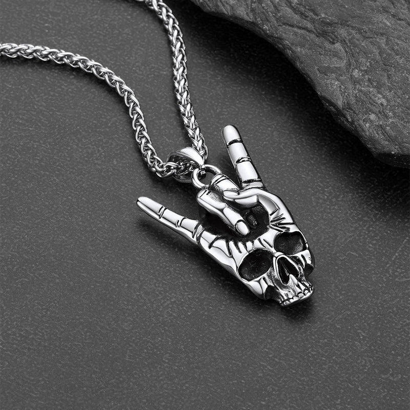 Rock Hand Skeleton Skull Necklace for