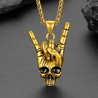 Rock Hand Skeleton Skull Necklace for